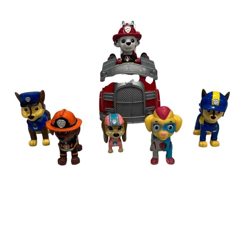 PAW Patrol Figure Lot 6 Pups Marshall Fire Truck Chase Skye Zuma Spin Master